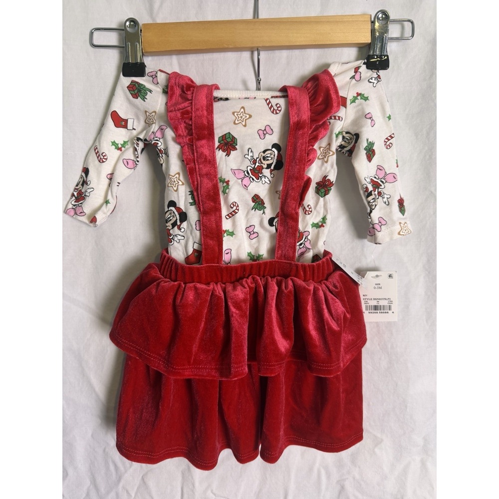 Disney Baby Minnie Mouse Red Overall Dress 0-3 Months Christmas Ruffle